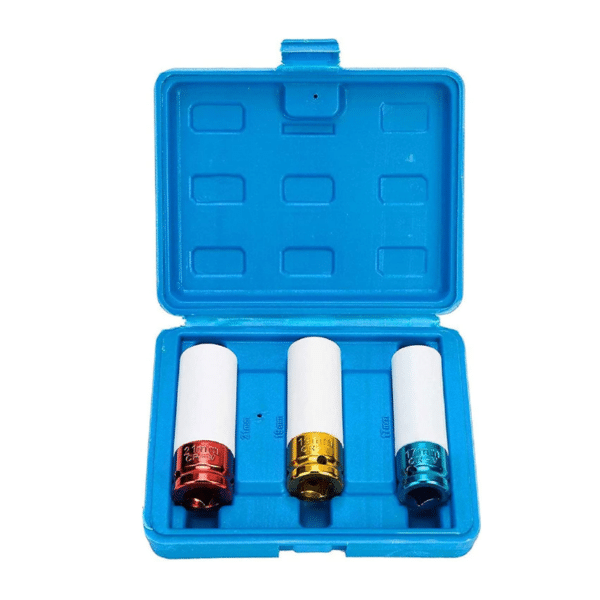 Jeu de 3 douilles à chocs pour jantes aluminium 17, 19 et 21 mm