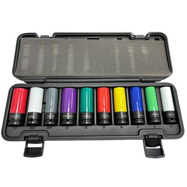 Coffret de douilles à chocs longues 1/2 pouce Steiner avec protection plastique pour jantes aluminium – jeu de 10 douilles