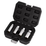 Coffret ouvert du jeu de 4 douilles à bougies magnétiques 3/8" Draper en acier chrome-vanadium